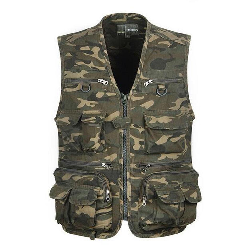 Men's Multi Pocket Camouflage Fishing Vest Jacket Summer Autumn Outdoor Hunting Travel Photography Waistcoat L-XXXXL