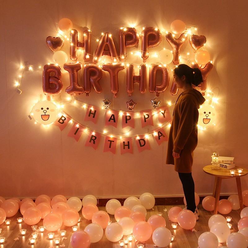 Combo trang trí sinh nhật happy birthday 50 bong bóng kèm đèn Led và đủ đồ phụ kiện trang trí tiệc cho bé trai, gái CB05