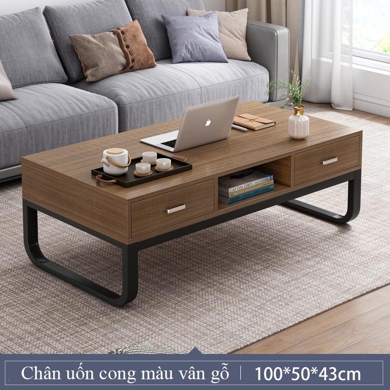 Bàn phòng khách, bàn trà bệt kiểu Nhật vân gỗ cao cấp, chân sắt sơn tĩnh điện uốn cong chắc chắn