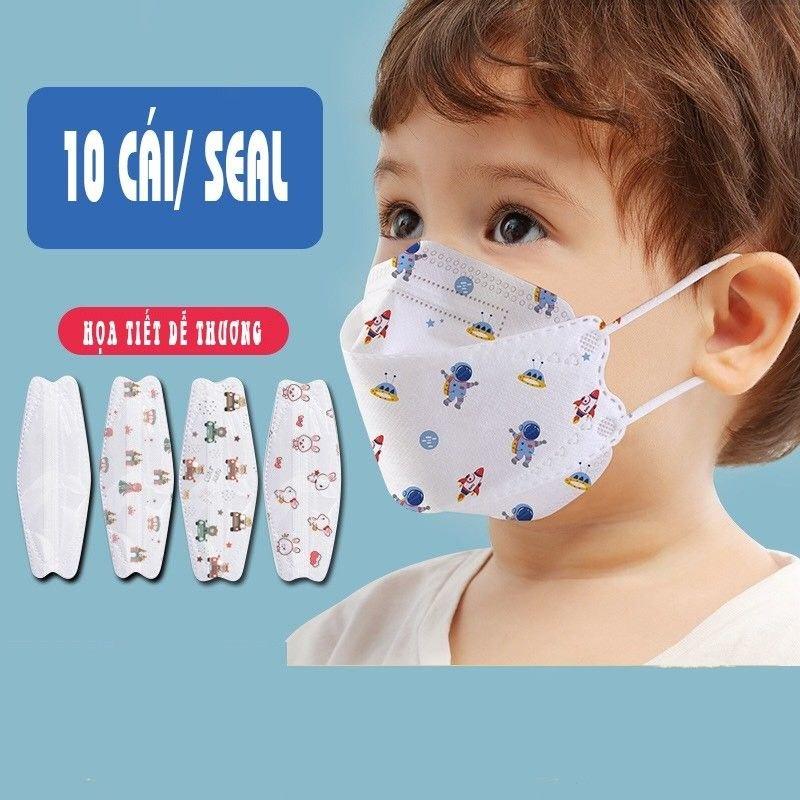 Combo 50 Khẩu trang trẻ em 4D KF94 dành cho bé 4 tuổi đến 10 tuổi- hàng kháng khuẩn 4 lớp