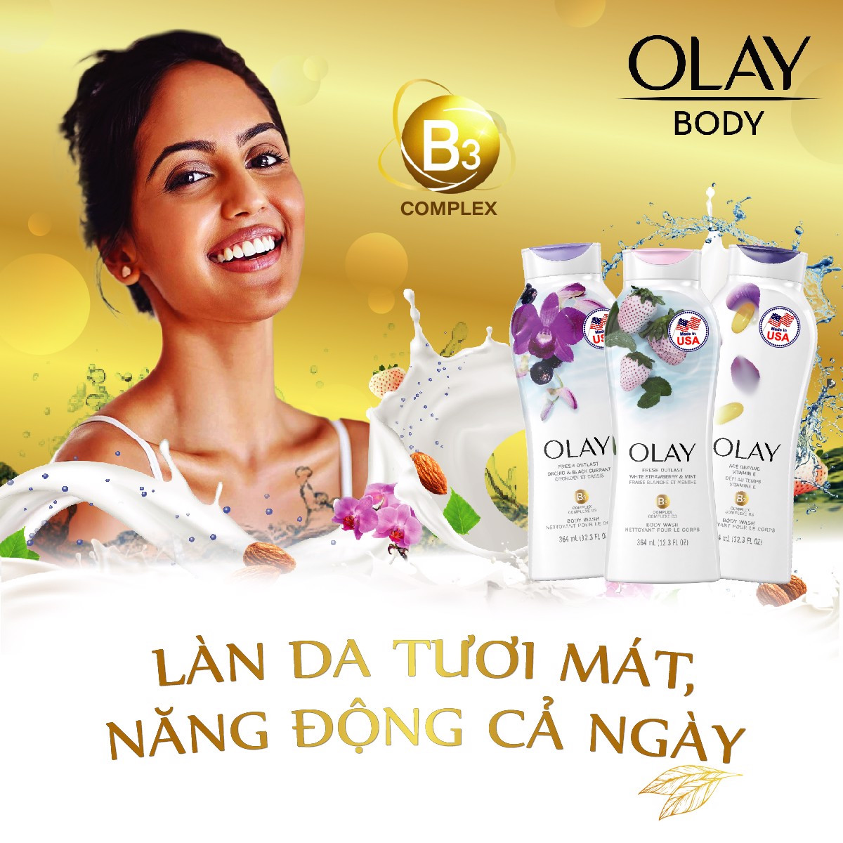 Sữa tắm Olay Body Wash dưỡng da, thơm mát lưu hương 650ml