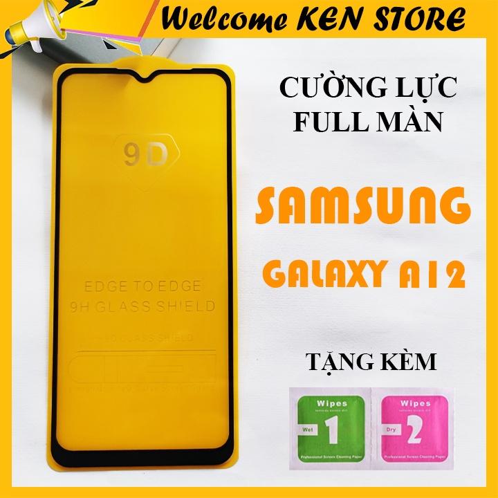 Kính Cường Lực cho Samsung Galaxy A12 9D Full Keo Full Màn - Miếng Dán Màn HÌnh Cao Cấp - Viền Đen