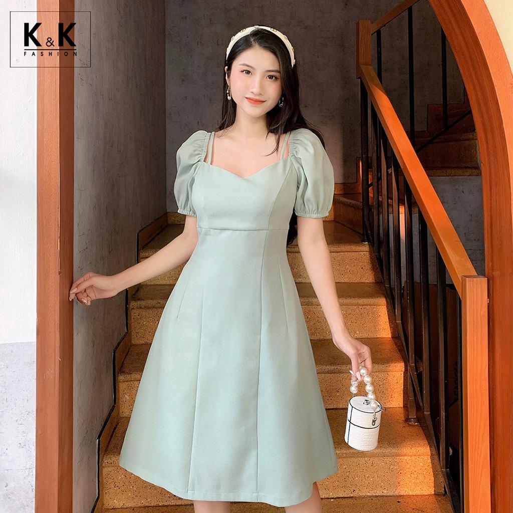 Đầm Chữ A Tay Phồng Cổ Phối Nơ K&amp;K Fashion KK119-04 Chất Liệu Xốp Thái