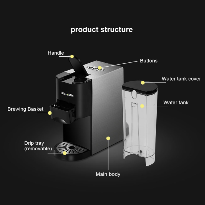 Máy pha cà phê 3 trong 1 BioloMix BK-513, áp suất 19 bar, dung tích 1.6L, dùng cho cafe viên nén và cafe xay- Hàng chính hãng