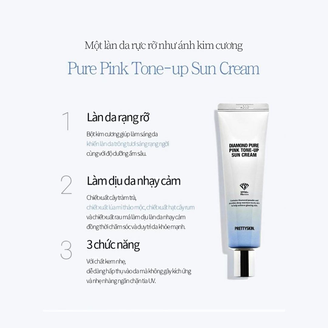 Kem Chống Nắng Diamond Pure Pink Tone-Up Sun Cream 50ml SPF 50 PA++++ Dùng cho da thường, da khô, da treatment