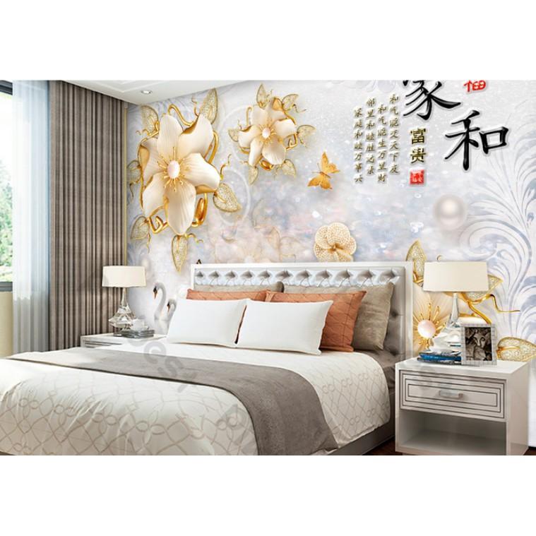 Tranh dán tường Đôi thiên nga và hoa mai vàng Tranh dán tường 3d trang trí phòng hiện đại MS1180614
