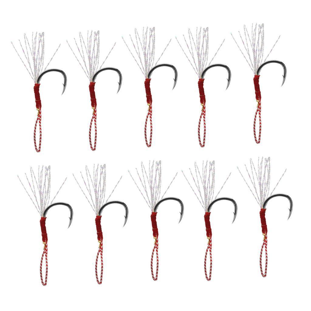 30pcs Fishing Assist Hooks with Braided Line ,Metal Jigging Hooks Tackle ,Braid Assist Cords Butterfly Freshwater