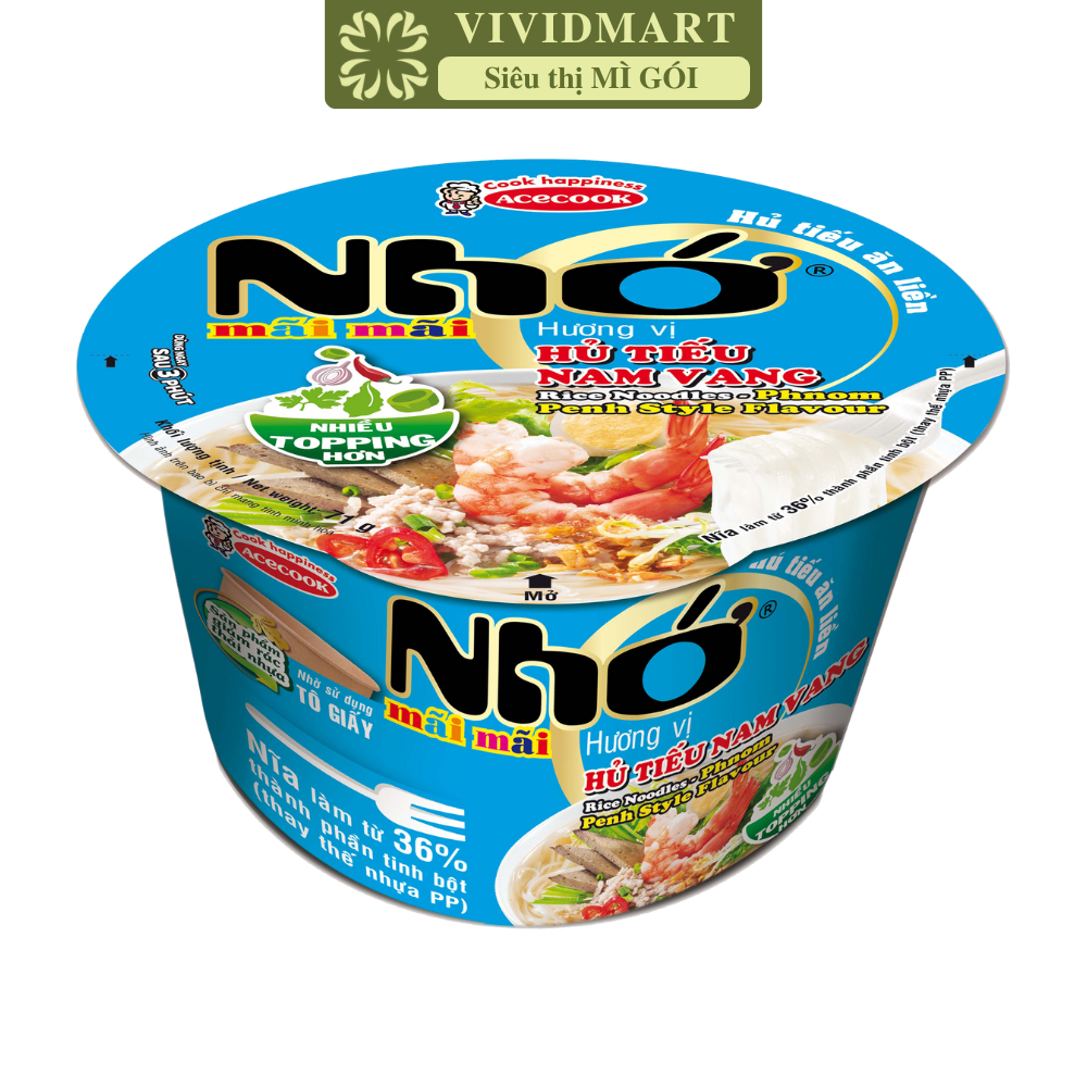 ACECOOK - Hủ tiếu tô Nhớ Mãi Mãi hương vị hủ tiếu nam vang, Tô Nhớ Mãi Mãi hủ tiếu nam vang, Hủ tiếu nhớ ăn liền (71g/tô)