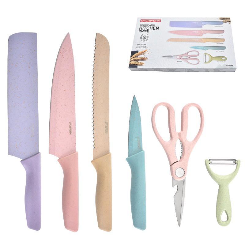 Bộ dao kéo lúa mạch cao cấp 6 chi tiết kháng khuẩn, chống gỉ chuyên dụng cho căn bếp