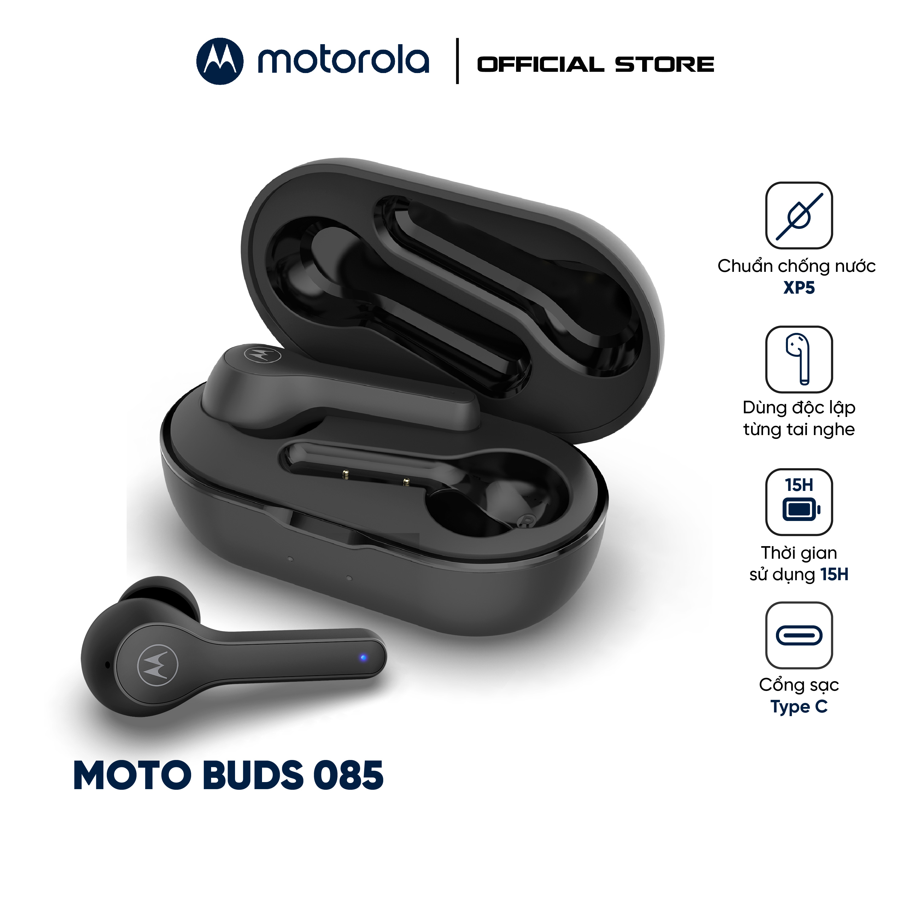 Tai nghe nhét tai không dây Motorola Moto Buds 085 - Hàng chính hãng