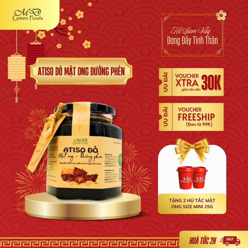 Atiso Đỏ Mật Ong Đường Phèn MD Green Foods 480 gr - Tặng 2 Hũ Tắc Mật Ong Random Mini 25g