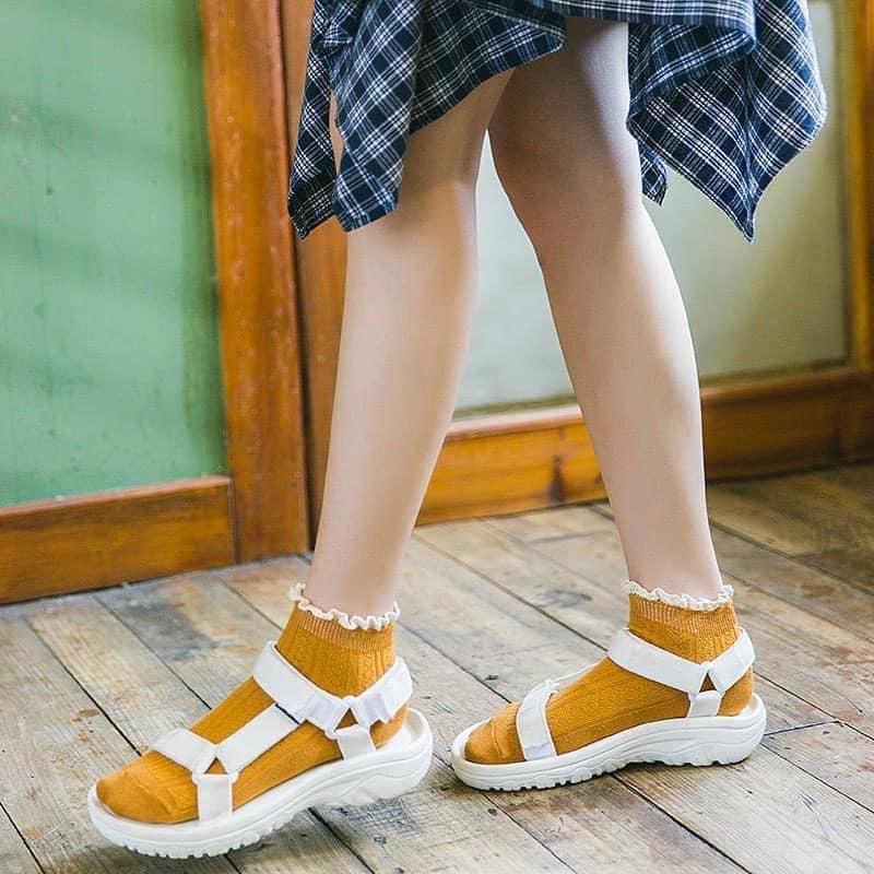 Set 10 Đôi Tất Nữ Bèo Nhún Cổ Ngắn Nhiều Màu Phong Cách Hàn Quốc trộn mầu