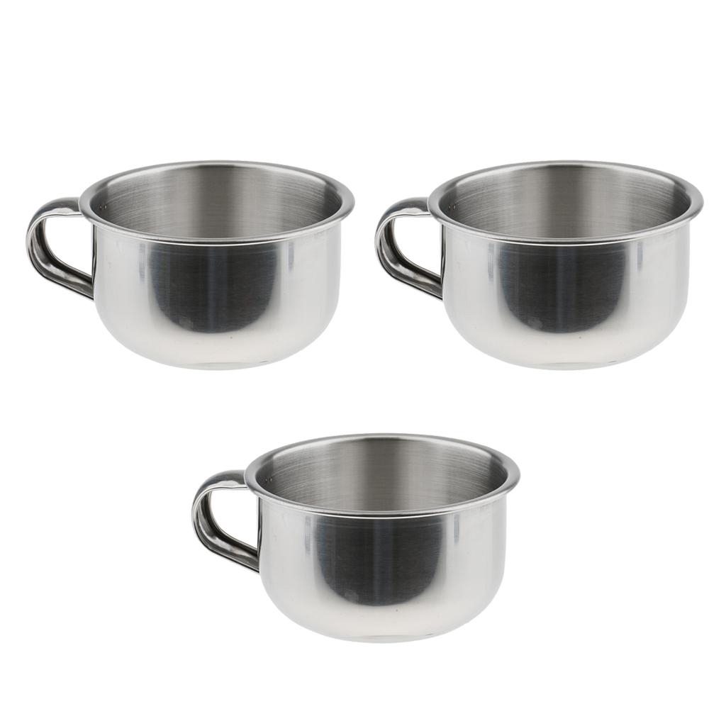 Set of 3pcs Professional Stainless Steel Men Shaving Mug Bowl Cup Tool