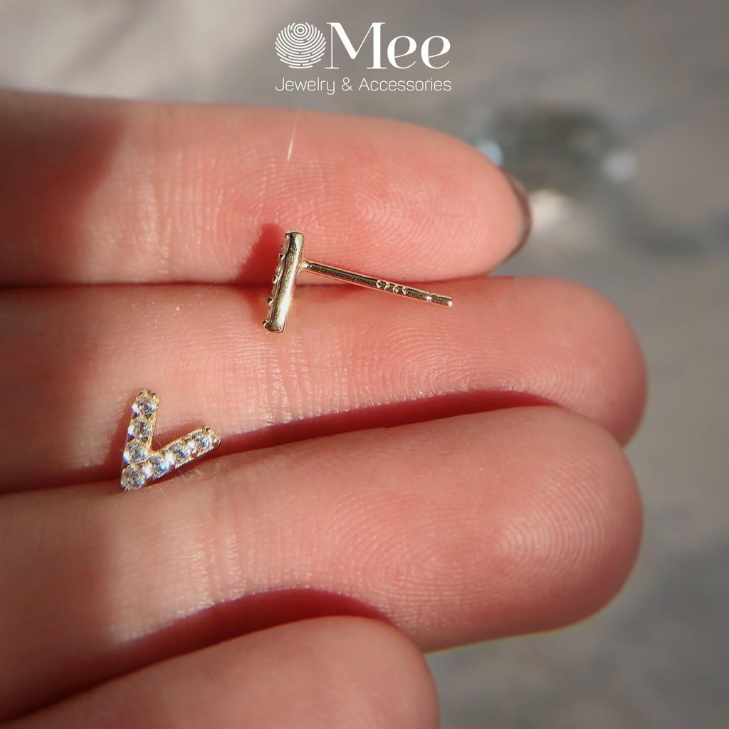 Khuyên tai bạc 925 MEE bông tai chữ V đính đá, tặng kèm chốt bạc nguyên chất - E6633