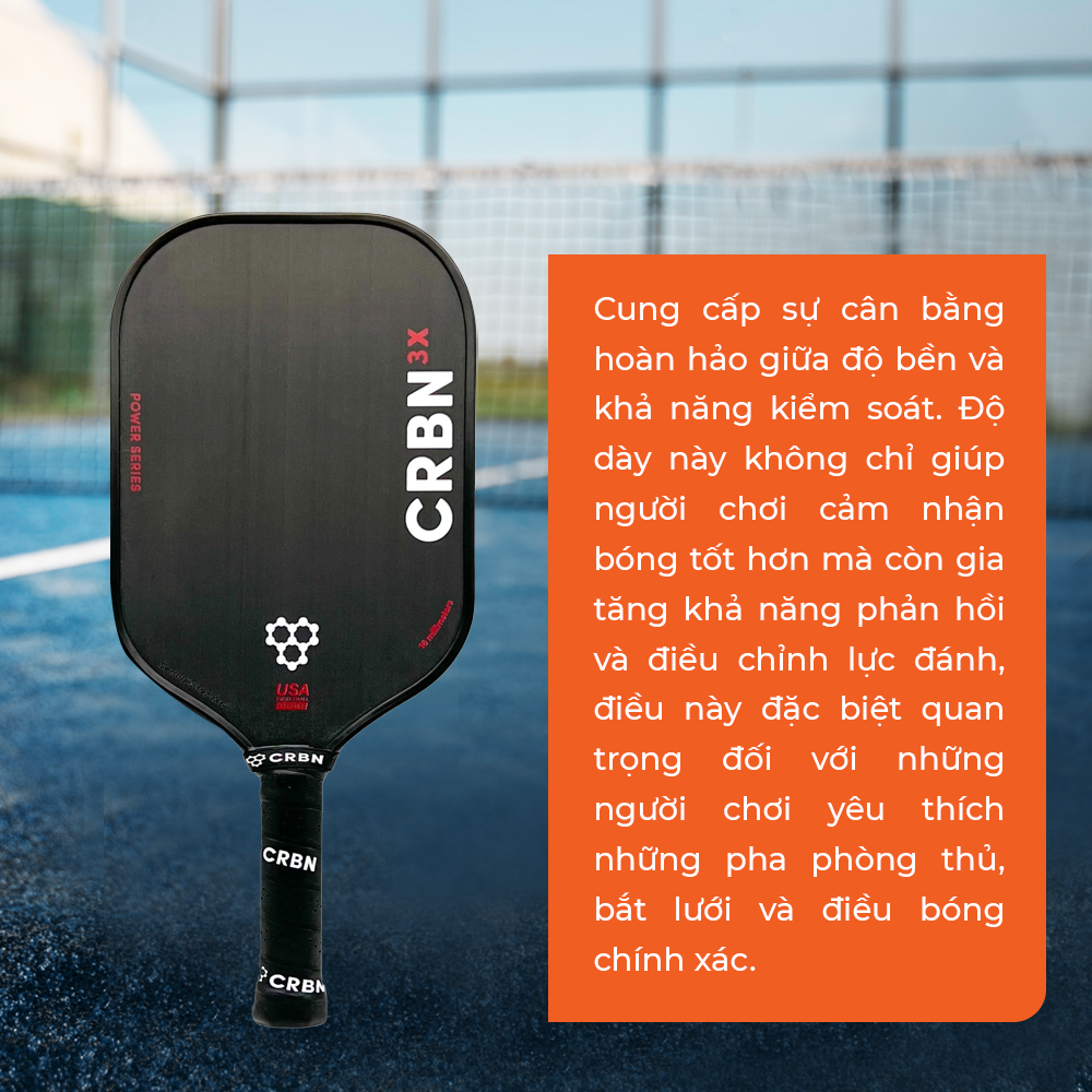 Vợt Pickleball CRBN 3X Series 16mm Cao Cấp - Lõi Carbon Siêu Nhẹ, Đập Mạnh, Kiểm Soát Cực Chuẩn