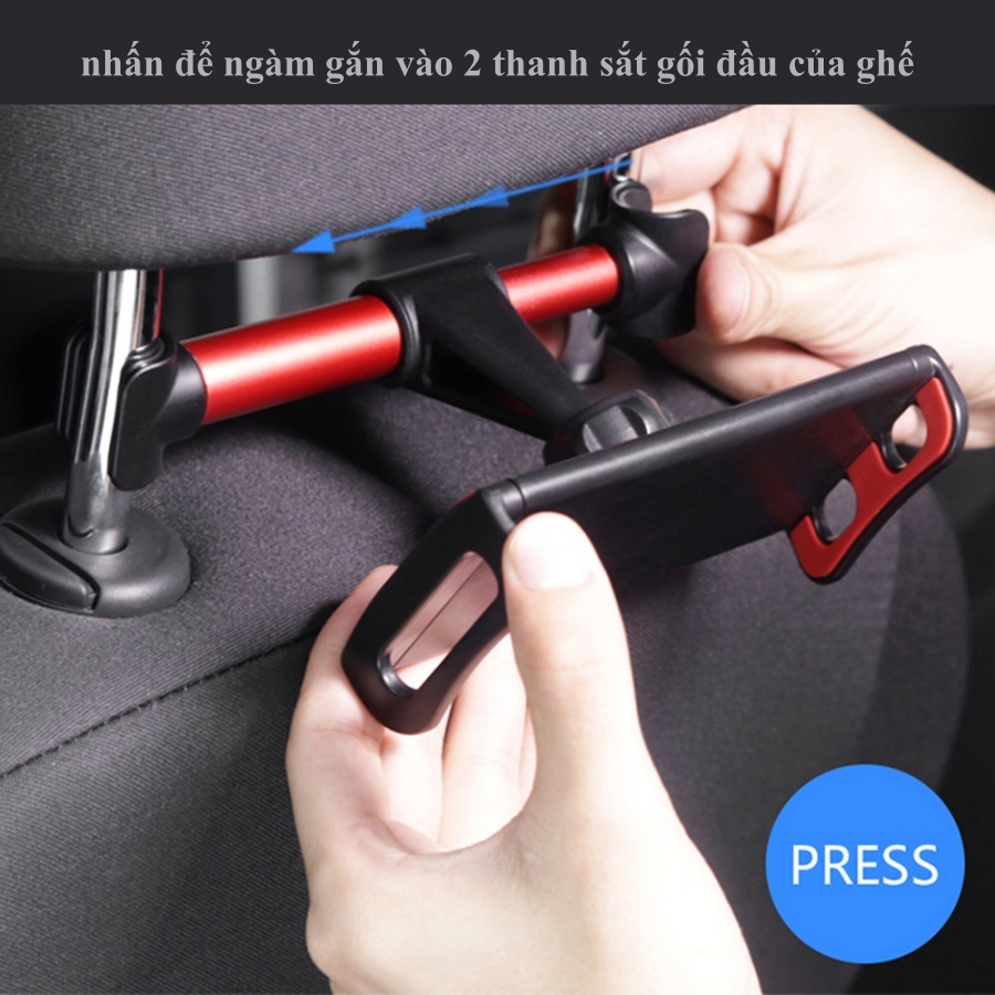 Khung kẹp xoay dọc ngang kẹp điện thoại, ipad treo thanh tựa đầu sau ghế xe hơi, ô tô và điều chỉnh máy theo góc nhìn
