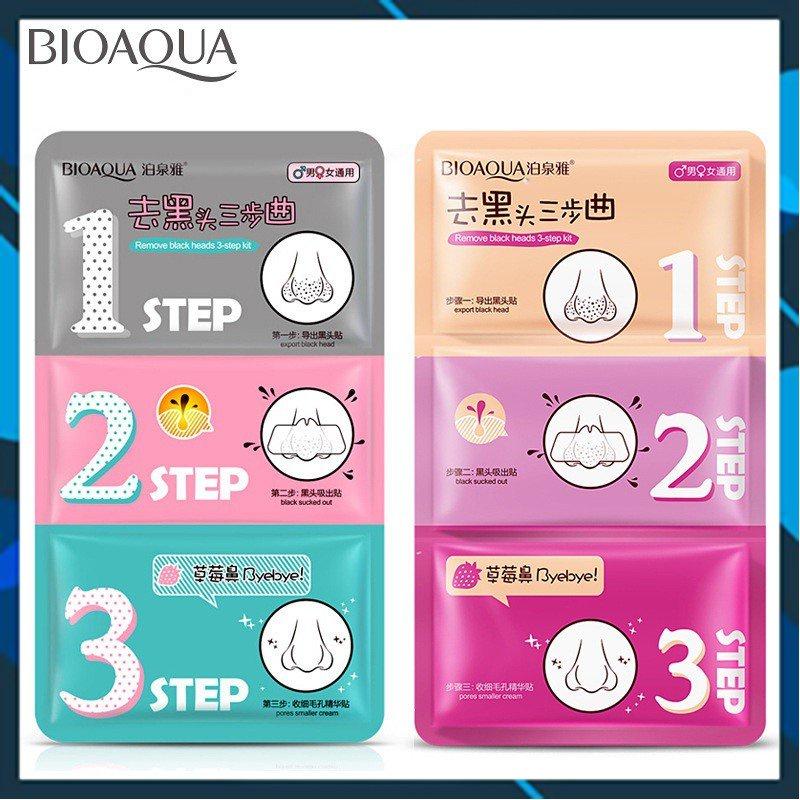 SET MẶT NẠ LỘT MỤN ĐẦU ĐEN 3 BƯỚC BIOAQUA linhmartvn