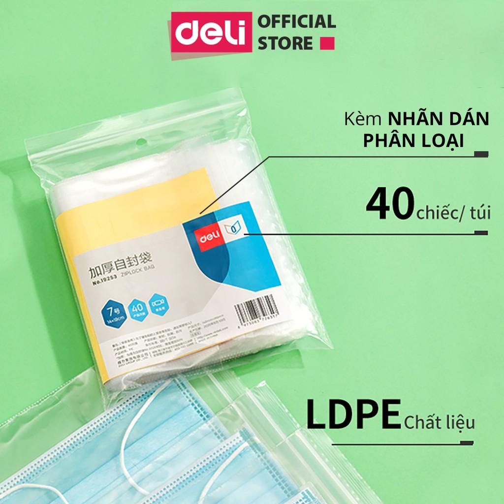 Túi zip trong suốt kèm nhãn dán đựng thực phẩm, đồ dùng cá nhân Deli - 40 chiếc - 19253/ 19254/ 19255