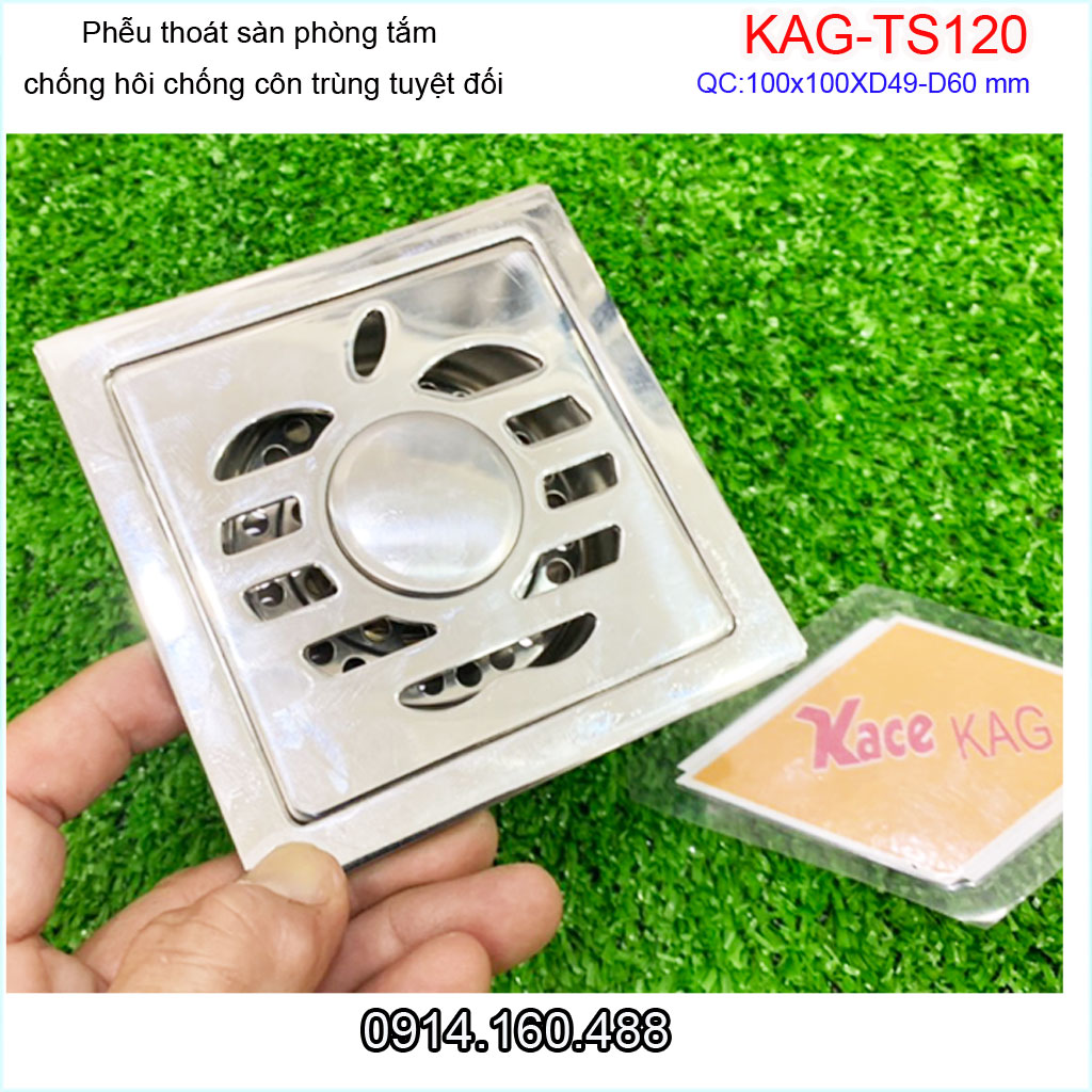 Thoát sàn 10x10cm KAG-TS120 đế đạn, Hố ga trái táo nhà tắm ống từ D49-60  thoát nước nhanh  chăn tóc tốt dễ sửa chữa