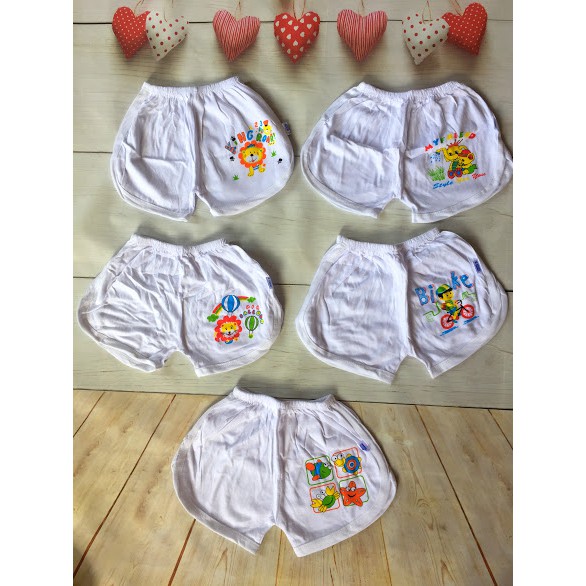 Set 5 Quần ngắn trắng sơ sinh thể thao in hình 100% COTTON CHO BÉ -MẪU NGẪU NHIÊN