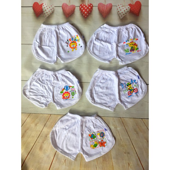 Set 5 Quần ngắn trắng sơ sinh thể thao in hình 100% COTTON CHO BÉ (2-12kg)-MẪU NGẪU NHIÊN