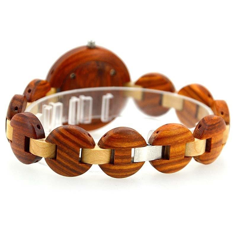 Đồng hô đeo tay nữ vỏ và dây làm băng gỗ tự nhiên