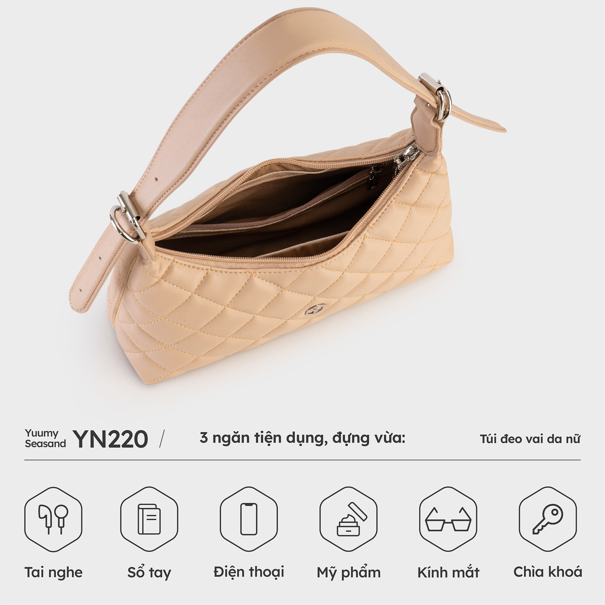 Túi Yuumy ( Thời trang nữ họa tiết dập chỉ chéo size 25 - Túi đeo vai da Seasand YN220 )