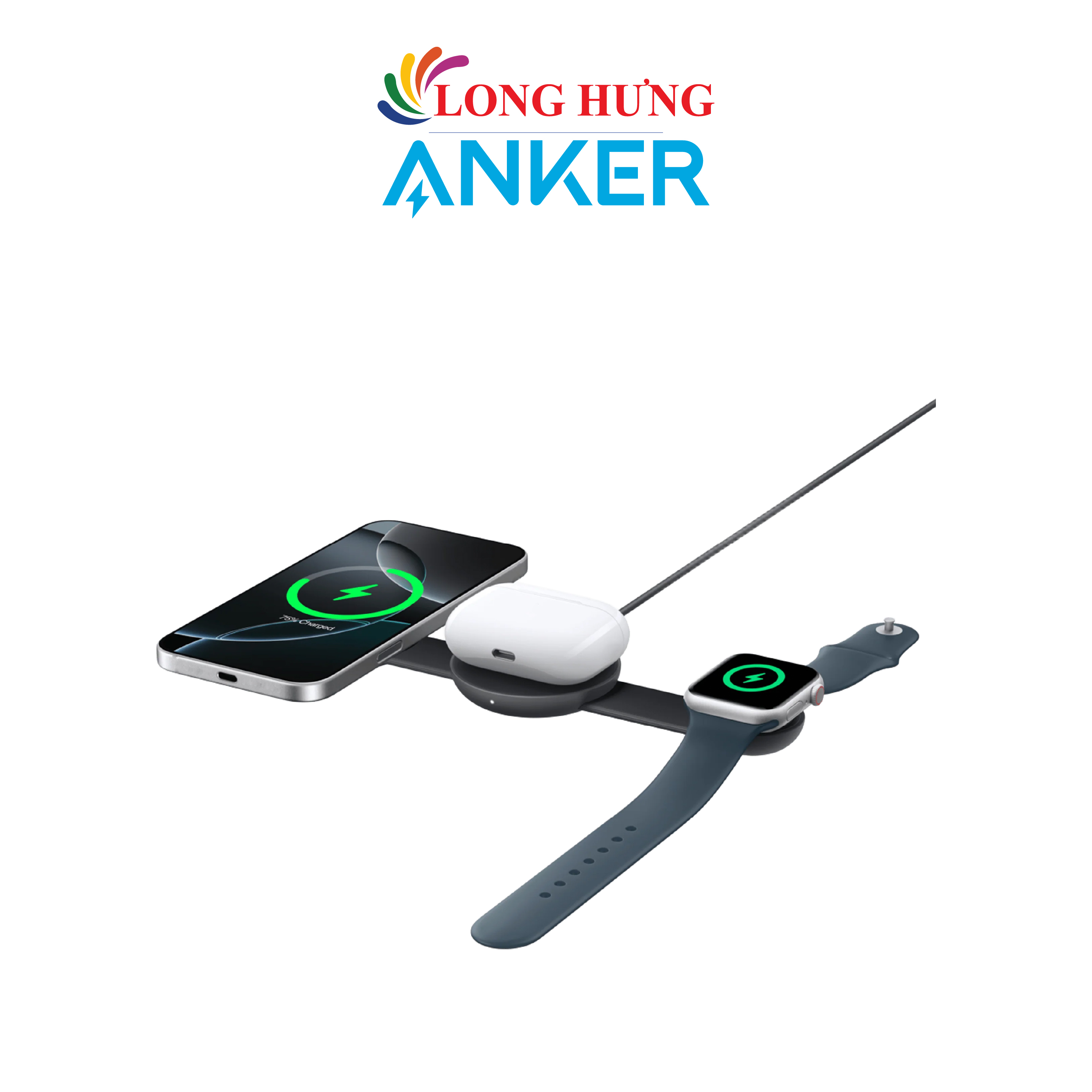 Đế sạc Anker MagGo Wireless UFO 3 in 1 USB-C 15W Foldable B25M8 - Hàng chính hãng