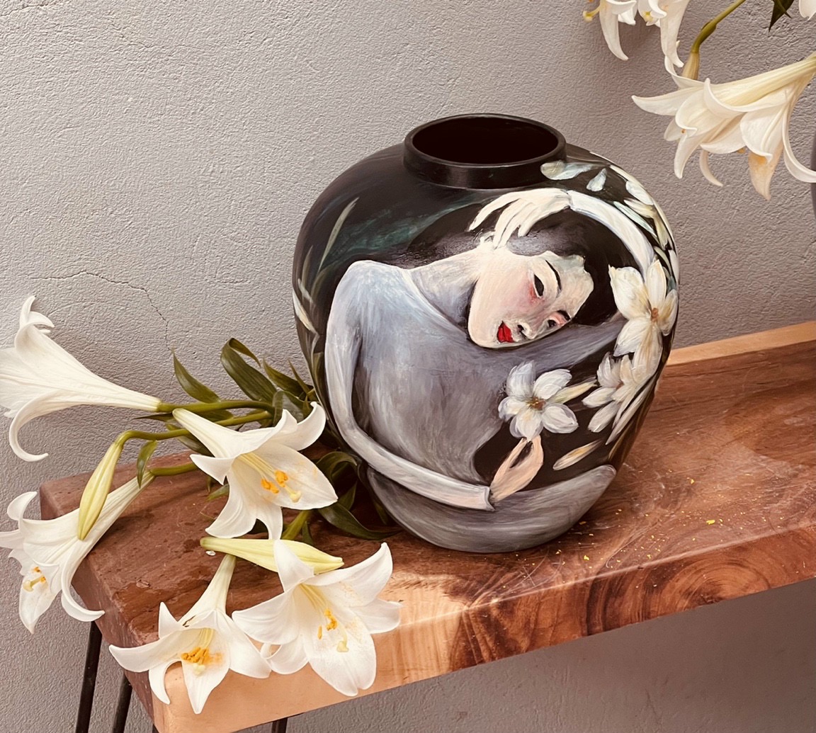 Lọ hoa gốm sứ Bát Tràng cao cấp vẽ 3D cao 30cm