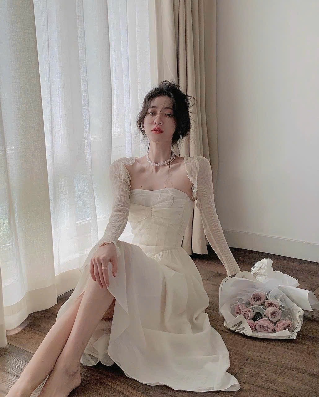 ĐẦM ỐNG DÀI MID ĐI TIỆC ÔM XÒE SUÔNG TRƠN MAXI LƯNG THUN + ÁO KHOÁC LỬNG VOANĐI BIỂN DẠO PHỐ