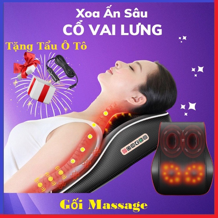 Gối massage cổ vai gáy cao cấp - Máy matxa lưng đa năng 20 bi lăn hồng ngoại có bẳng điều khiển thông minh