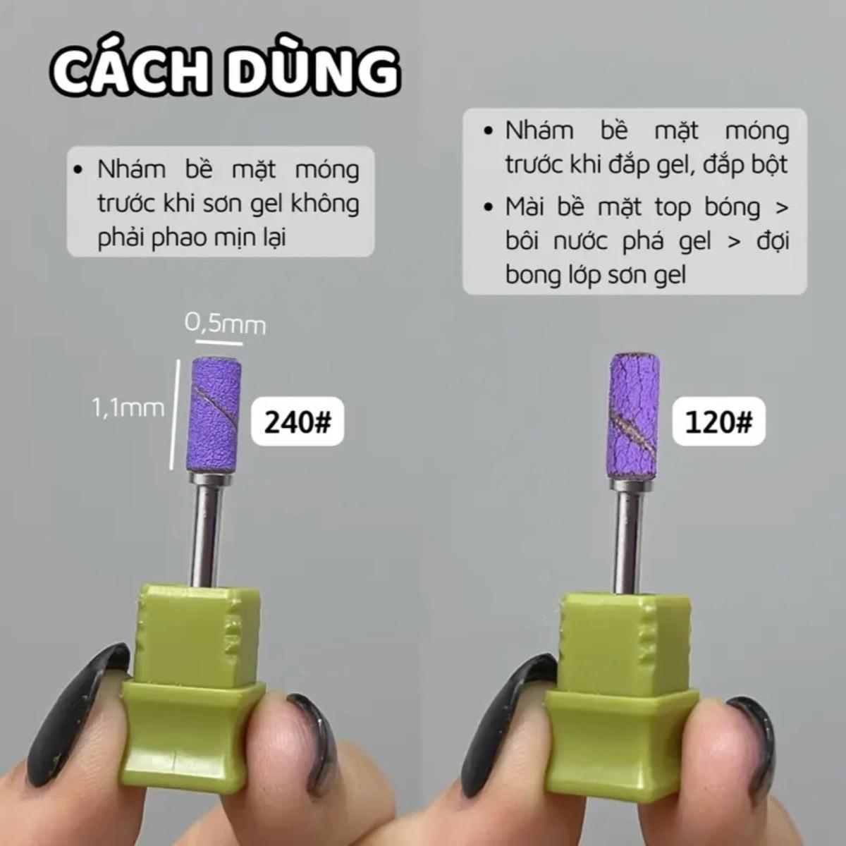 Đầu Mài Nhám Tím Mini 240, 120  Hộp 60 chiếc Làm Nhám Bề Mặt Móng, Tăng Độ Bền Móng Làm Nail, Đắp Gel Bột, Dễ Sử Dụng Nail Phương Miu