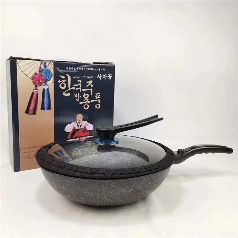 Chảo Chống Dính Siêu Bền Sâu Lòng Đá Coopia Hàn Quốc có nắp kính size 32cm