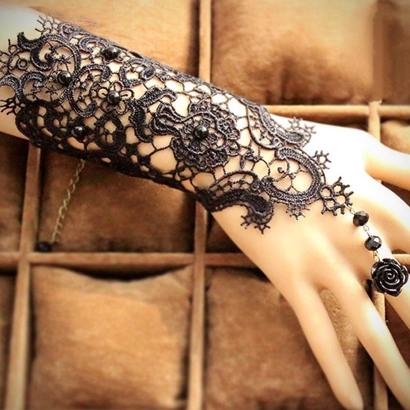 1 chiếc Găng tay chất liệu ren tết cao cấp đính hạt kết hợp nhẫn hoa cho Cô dâu và Dạ hội, đi tiệc, sự kiện MS: 42214