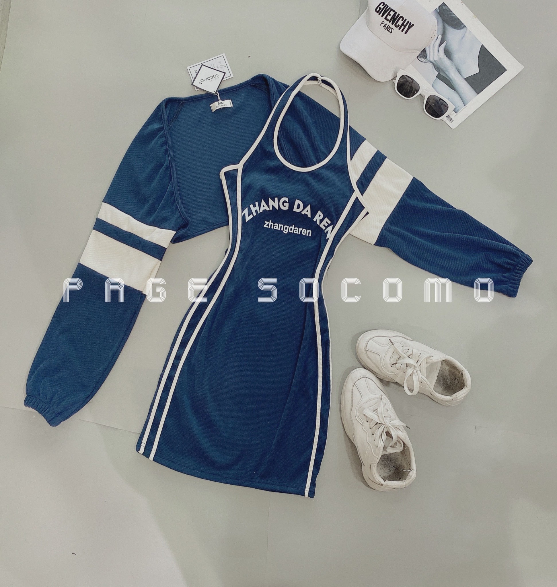 Set váy body cổ yếm thể thao kèm áo choàng Socomo B692022