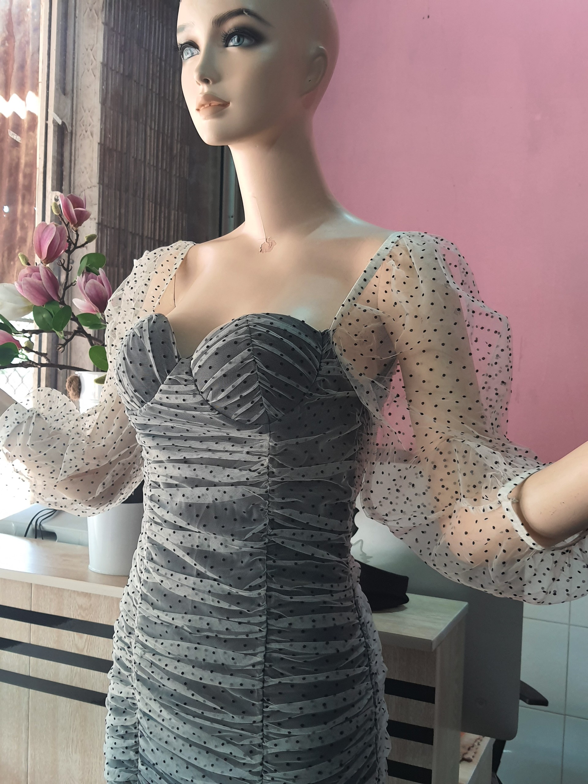 Đầm Body Phối Lưới Bi Trẻ Trung Quyến Rũ,Đi Chơi,Đi tiệc