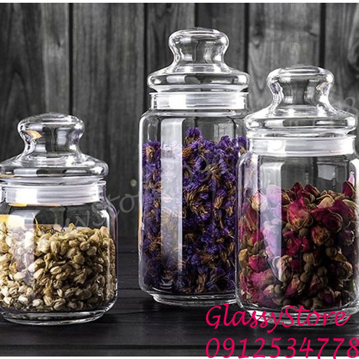 Lọ Thủy Tinh Ocean nắp gỗ đựng thực phẩm, gia vị, hạt , ngũ cốc