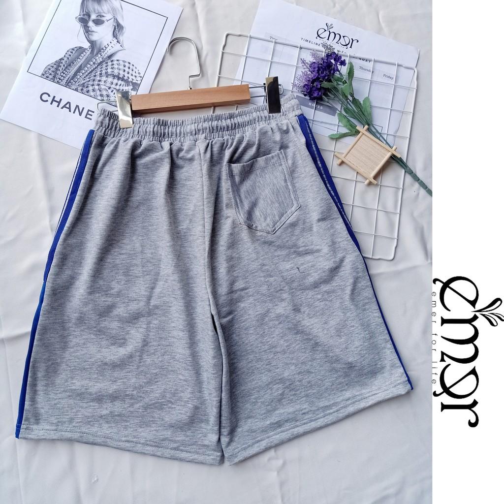 Quần Short Nam Nữ Thể Thao Ống Rộng Cạp Cao 3 Sọc Unisex E'mer, Quần Đùi Nam Nữ Mặc Nhà Đi Biển Cao Cấp Chất Thun Nỉ Đẹp