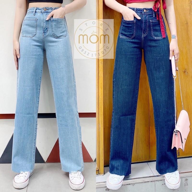 Quần Jean Culottes Lai Cắt Dáng Dài- Quần Bò Ống Suông Rộng Có Co Giản Xuất Chuẩn