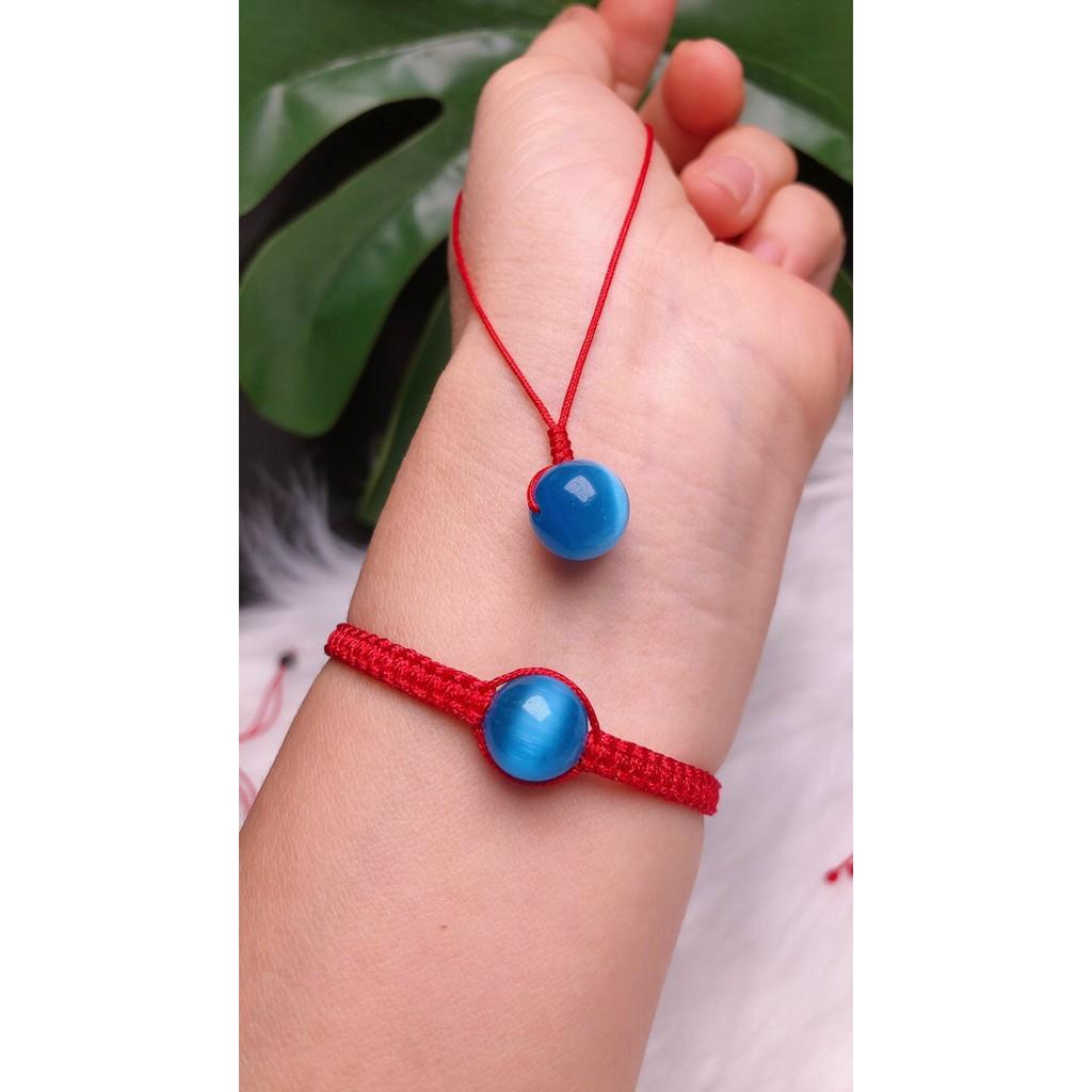 COMBO VÒNG VÀ DÂY CHUYỀN ĐÁ THẠCH ANH XANH DƯƠNG DÂY ĐỎ