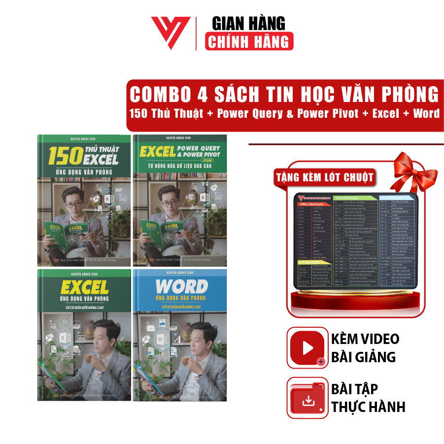 Combo 4 Sách Word, Excel Cơ Bản Đến Nâng Cao, Power Query & Power Pivot Và 150 Thủ Thuật Kèm Video Khóa Học