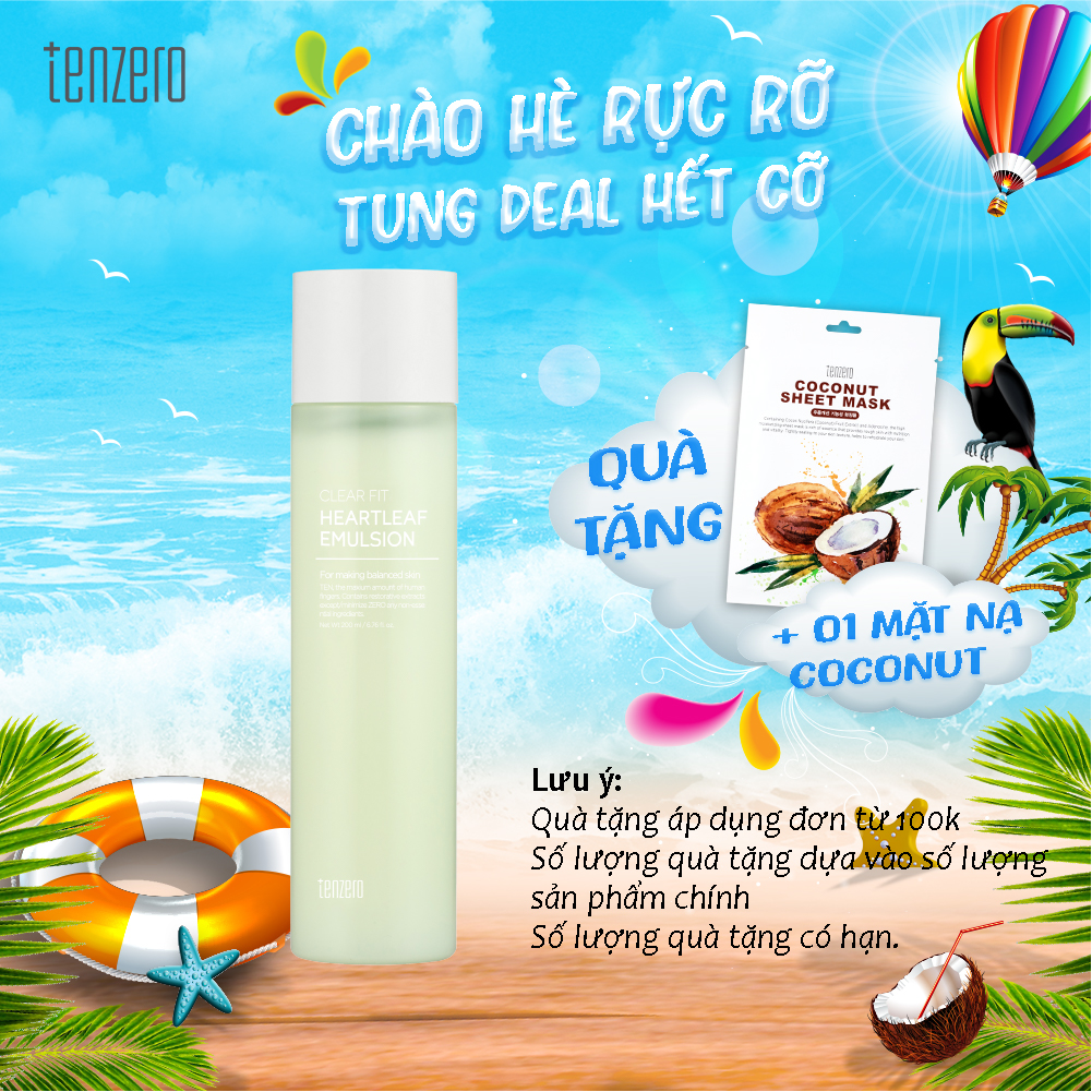 Sữa Dưỡng Ẩm Chống Lão Hóa, Mờ Nếp Nhăn Tenzero Clear Fit Heartleaf Emulsion 200ml
