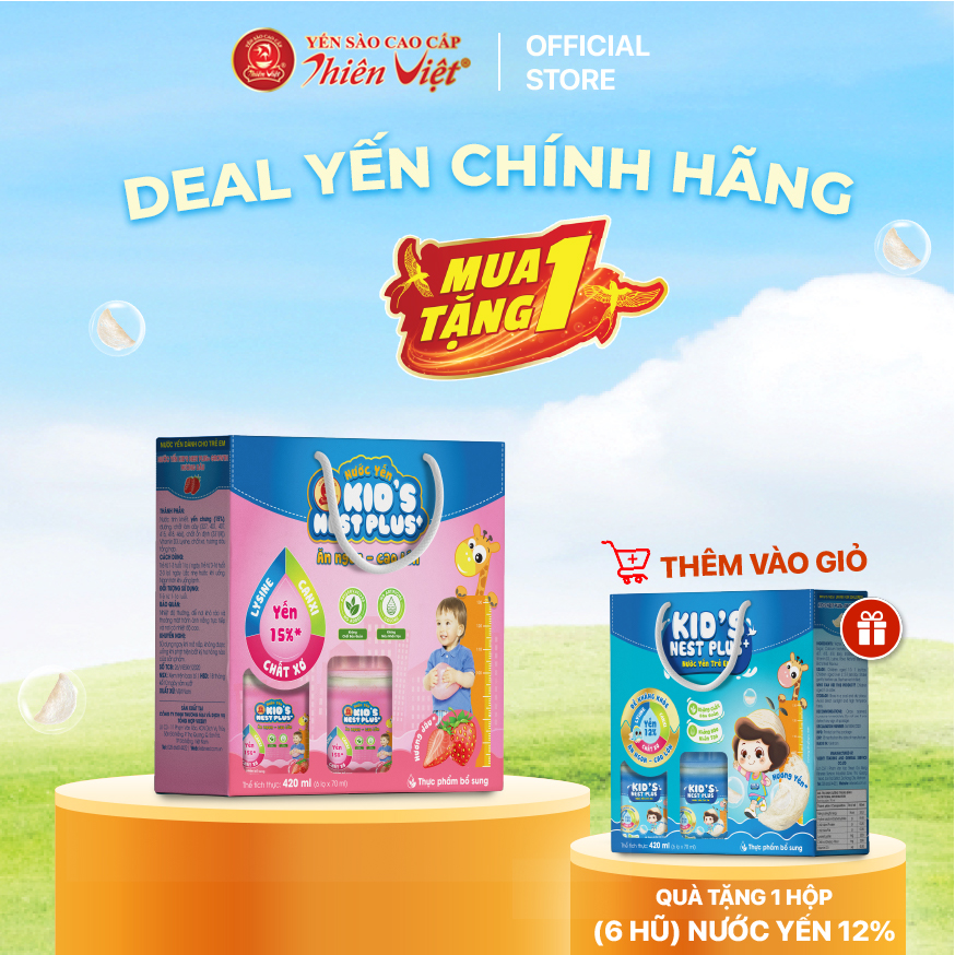 Hộp 6 hũ Nước Yến Sào Cho Trẻ Em Kid's Nest Plus+ Ăn Ngon Cao Lớn