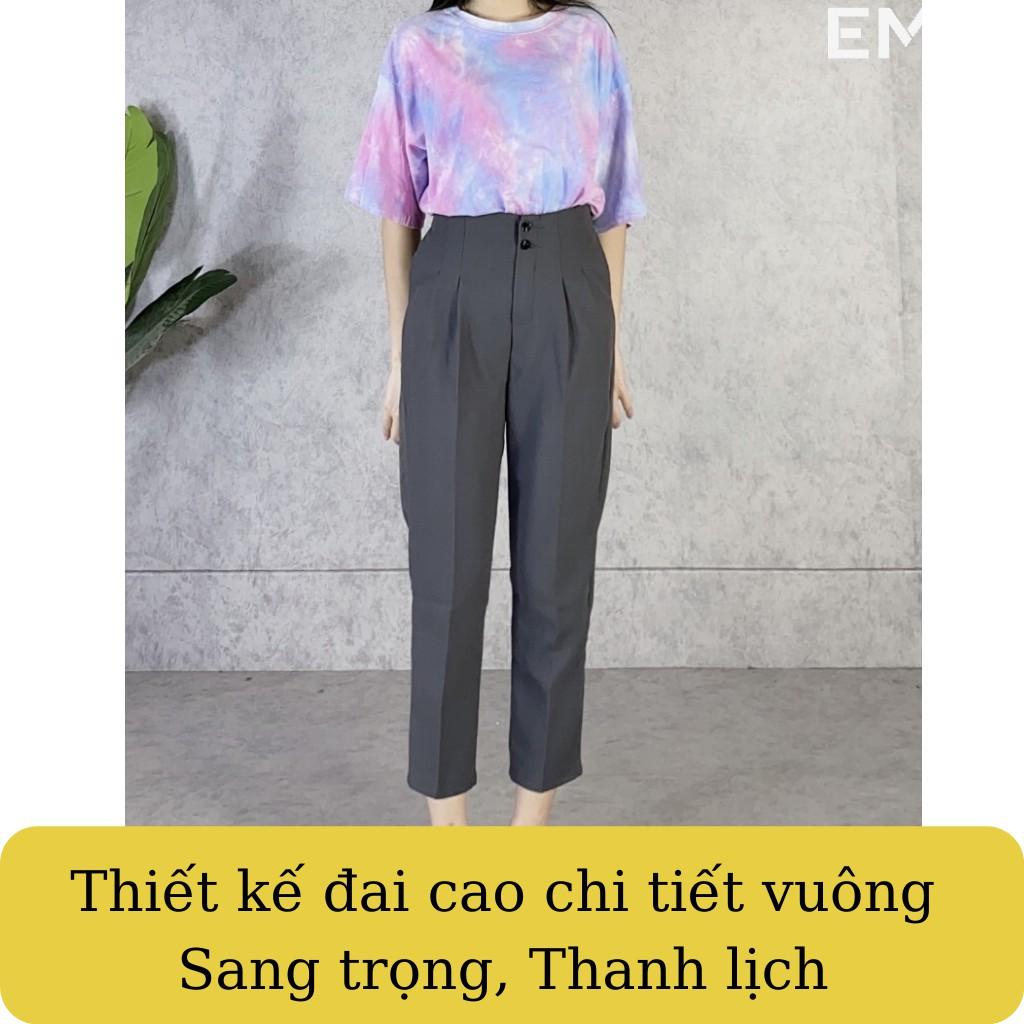 Quần tây nữ đi học 2 ly EMIX (3 màu), dáng dài, form rộng, cạp cao, 2 cúc, vải tuyết mưa, mềm mịn, không lỗ