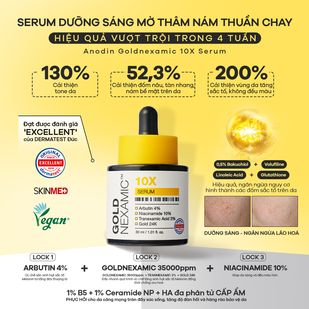 Serum mờ thâm nám, đều màu da Anodin Goldnexamic 10X Hàn Quốc 30ml
