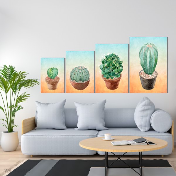 Bộ 4 Tranh Canvas Viền Composite Xương Rồng Nghệ Thuật W576