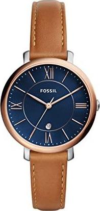 Fossil Women's Jacqueline Stainless Steel Quartz Watch with Leather Calfskin Strap, Brown, 14 (Model: ES4274)