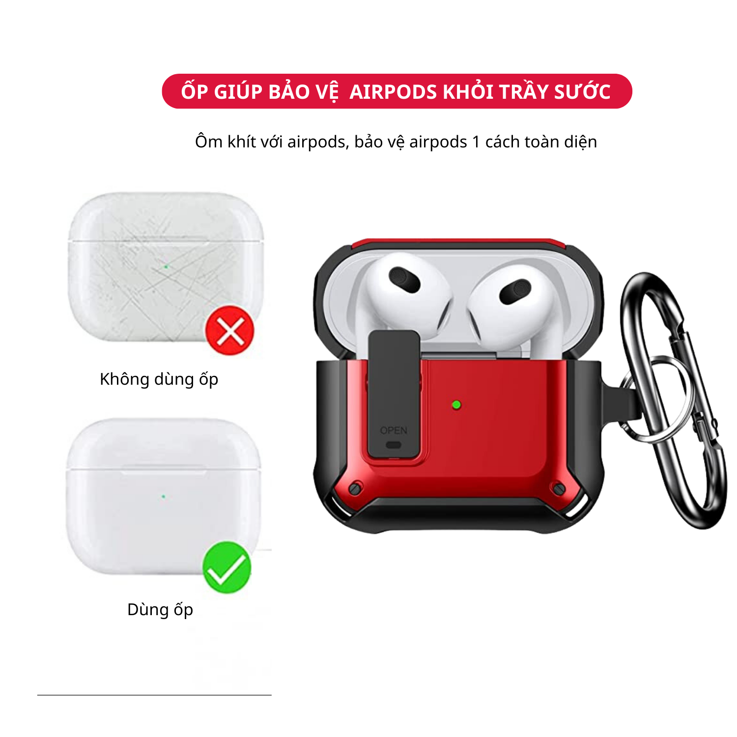Ốp Case Vỏ Bảo Vệ Dành Cho Airpod Pro 2 Có Móc Khóa Chống Rơi Nắp - Hàng Chính Hãng Tamayoko
