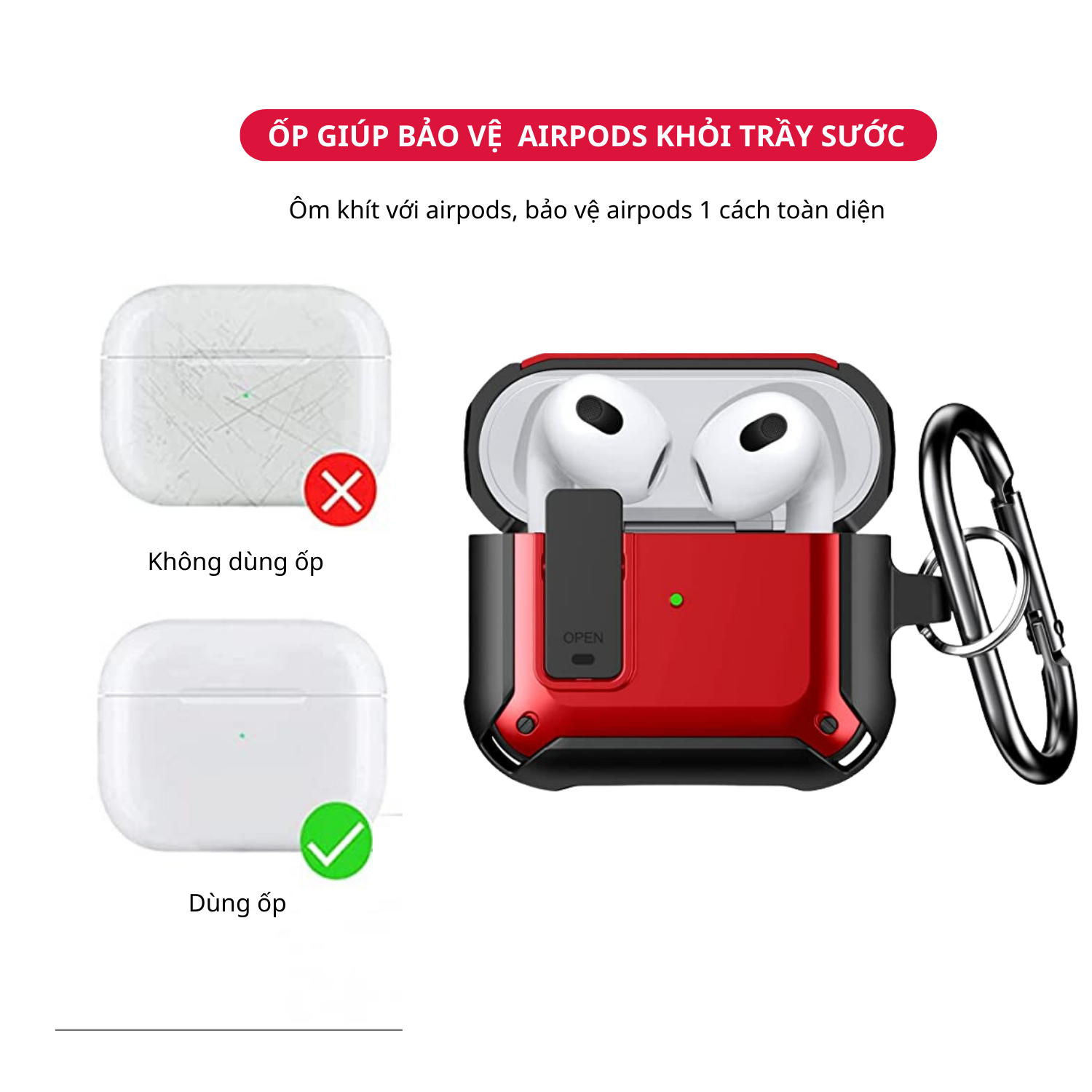 Ốp Case Vỏ Bảo Vệ Dành Cho Airpod Pro 2 (Gen 2 - 2022) Có Móc Khóa Chống Rơi Nắp - Hàng Chính Hãng Tamayoko