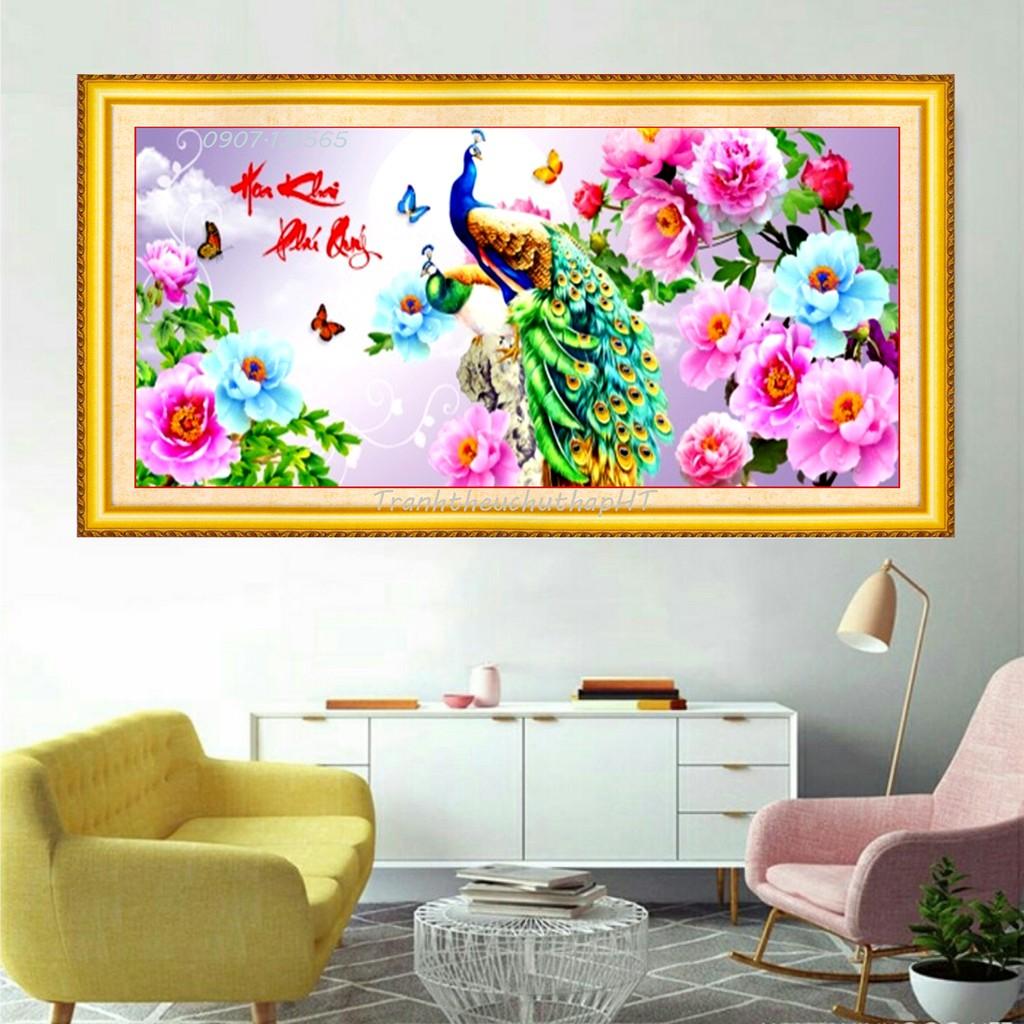 Tranh thêu chữ thập Hoa khai phú quý LV3192 - tự thêu